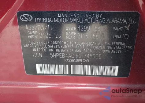 2012 Hyundai Sonata Gls из США, поврежденный, VIN 5NPEB4AC3CH348608